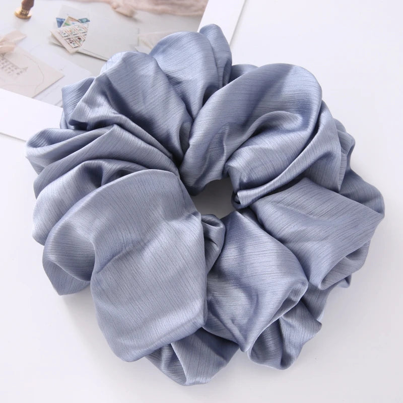 17Colors Big Size Crepe Satin Scrunchies Muslim Women Custom Elastic Volumizing Oversized Neat stitching Bunch Hair Tie - NamafadStore