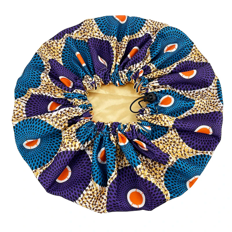 New Big Print Ankara Women Satin Bonnet Head Cover Silky Satin Elastic Sleep Cap Ladies Head Wrap Hat Hair Accessories Fashion - NamafadStore
