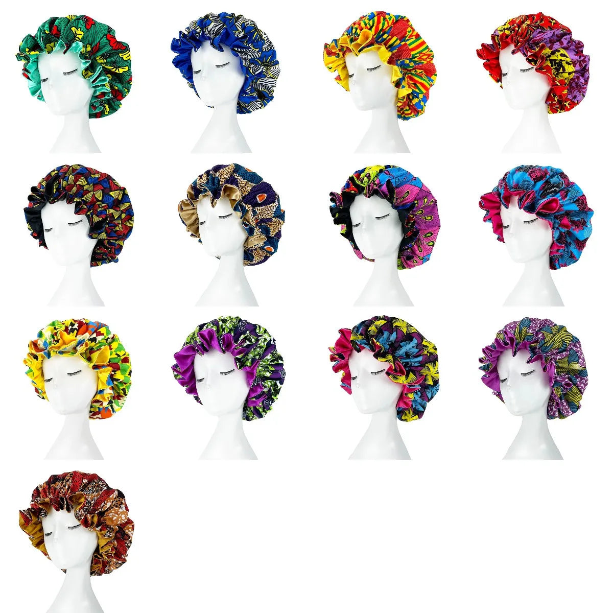 African Pattern Print Bonnet Hijabs Hat Women Night Sleep Cap Double Layer Satin Turban Extra Large Head Wear Lady Head Wrap Hat - NamafadStore