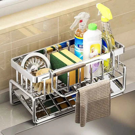 Kitchen stainless steel shelf, sponge drain rack, sink drainage rack, dishwashing supplies, dishcloth storage, drainage rack