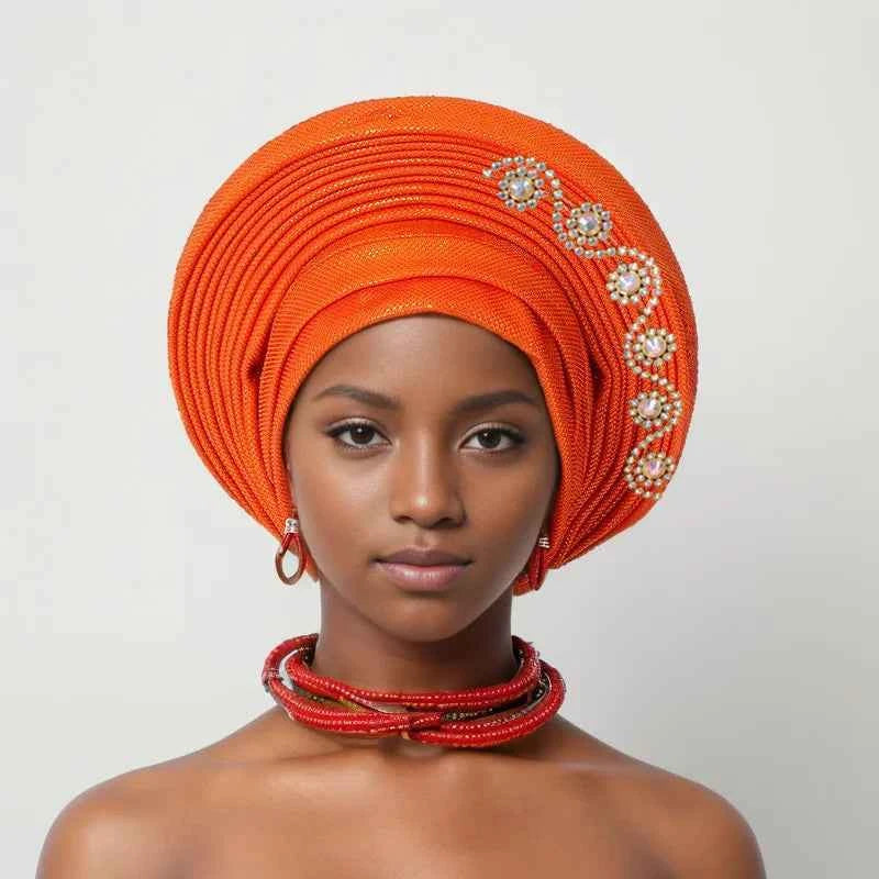 Nigerian Wedding Geles African Headtie Auto Gele Turbans for Women Aso Oke Fabric Muslim Headwear Headpiece Female Head Wraps