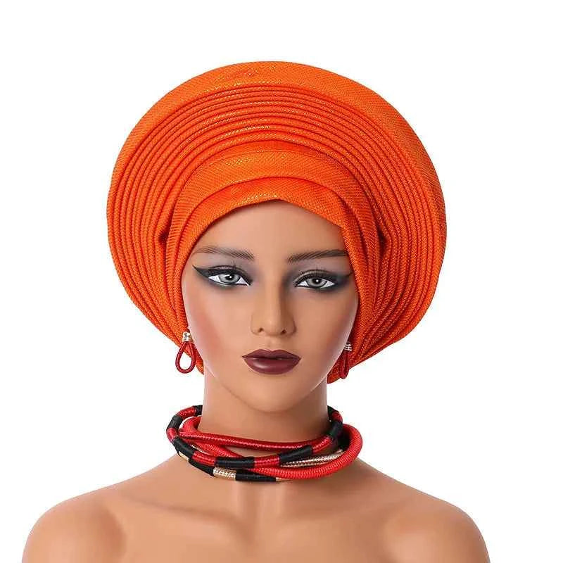 African Headtie Nigerian Aso Oke Headtie Women Hijab Head Wrap Turban Chemo Caps Gele Femme Scarf High Quality for Wedding Party