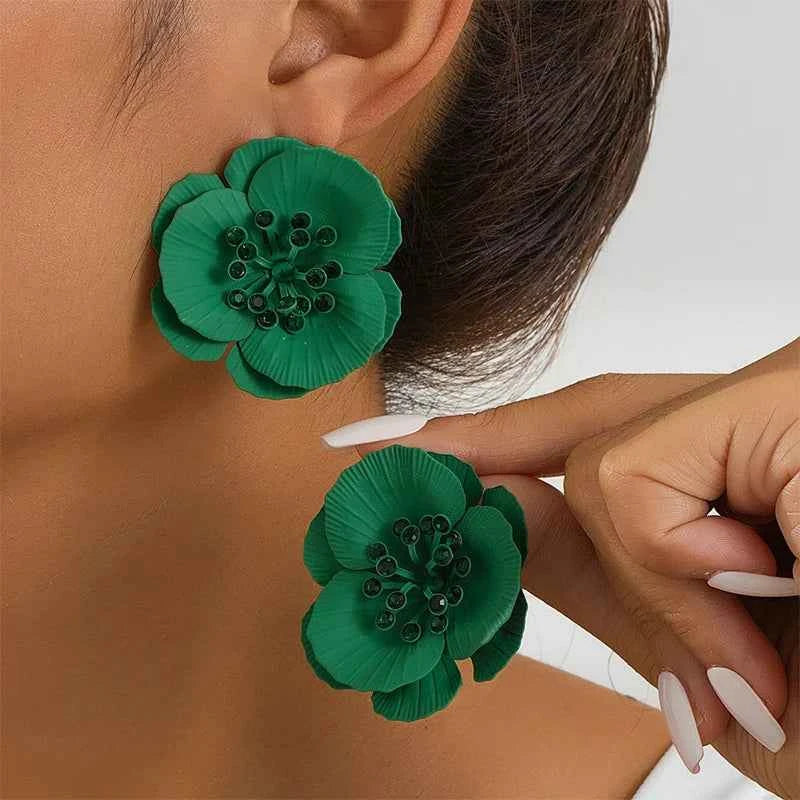 Multi Layer Metal Flower Post Earrings For Women Enamel Petal Fashion Jewelry Holiday Accessories Trendy New Styles Gifts MQF067