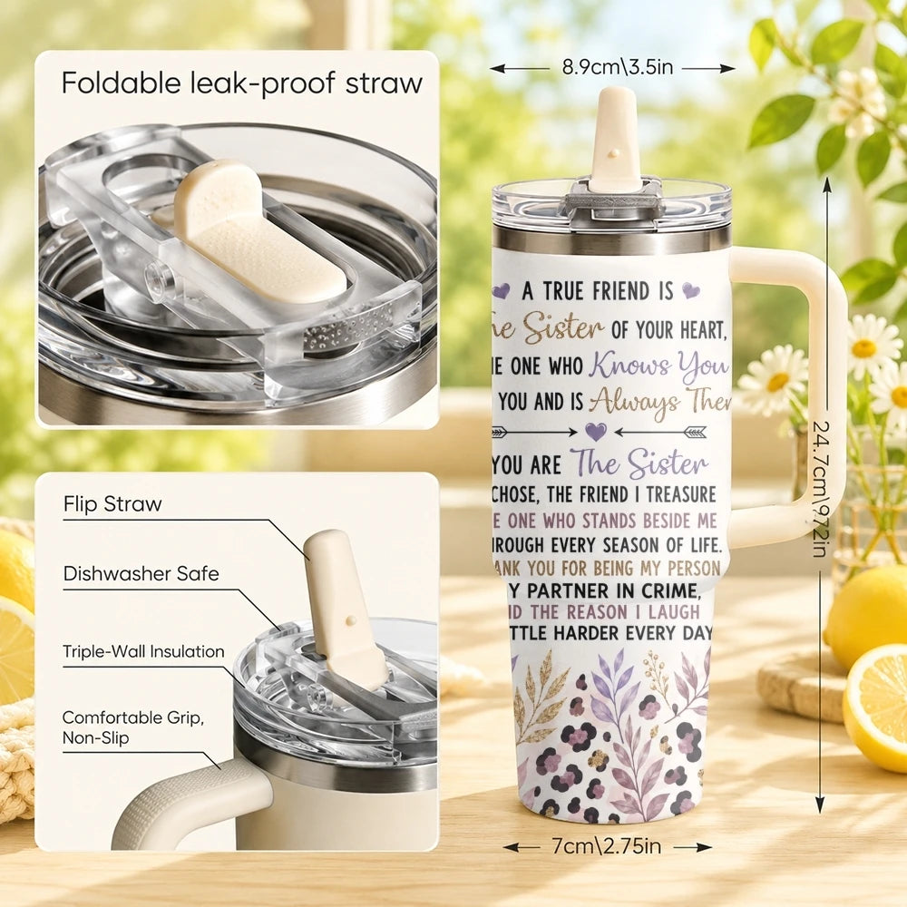 40oz Best Friend Tumbler – Insulated Stainless Steel Travel Mug with Straw
