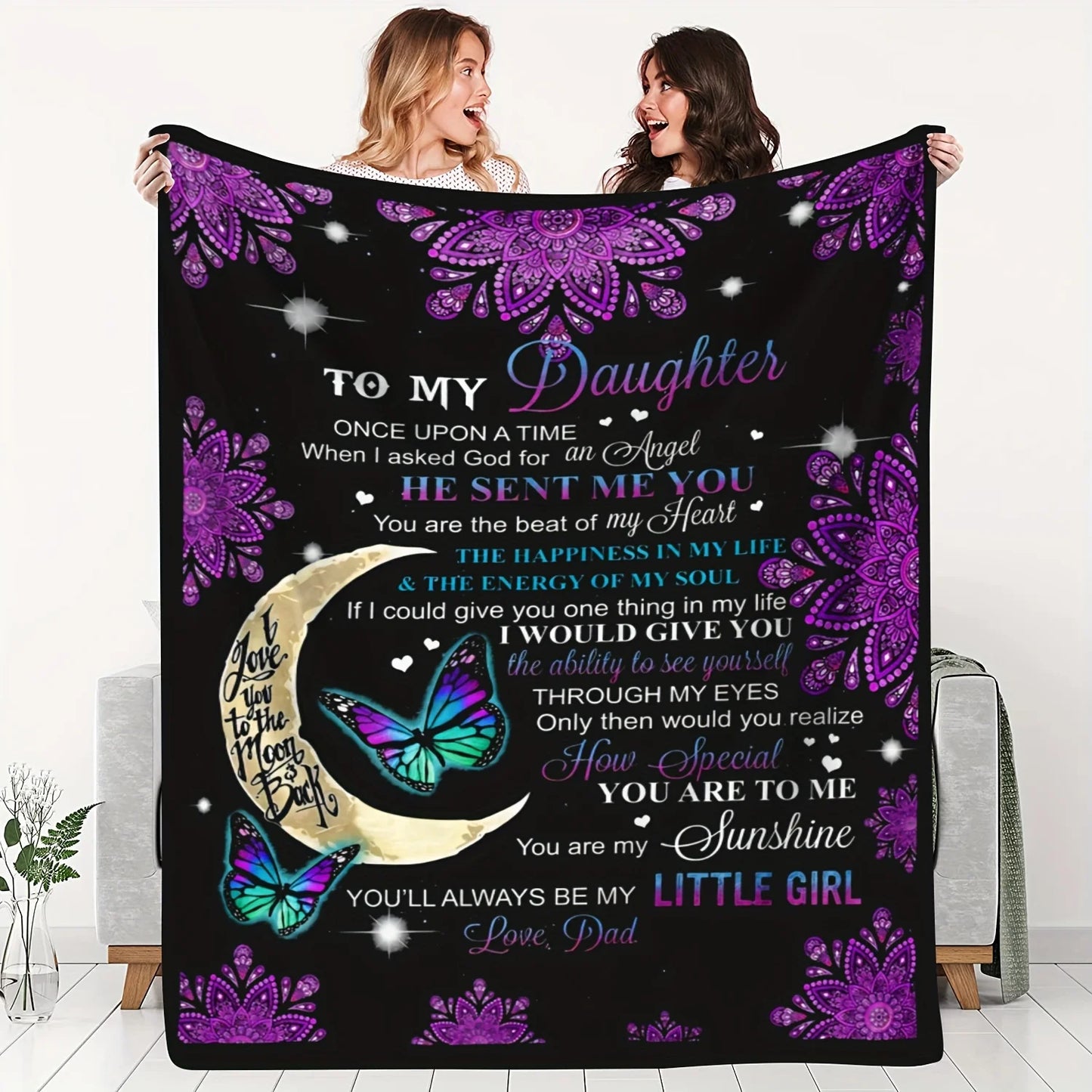 To My Daughter from Dad Blanket – Moon & Butterfly Heartfelt Gift