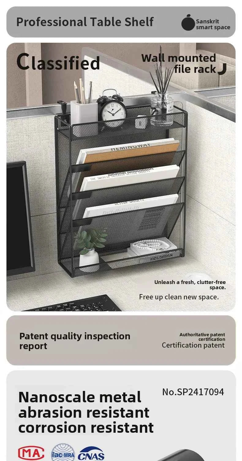 5 Pocket Mesh Hanging Wall File Organizer, Wall Mounted Mail Paper Document Folder Holder,Magazine Rack for Office Home School.