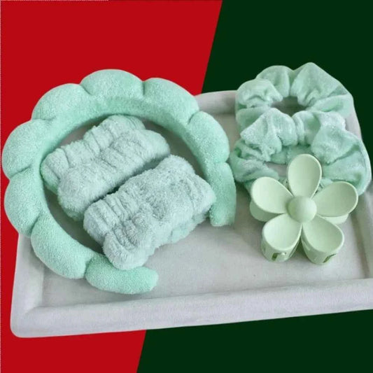 1/6Pcs Women Spa Hairband Puffy Sponge Headband Flower Hair Clip Wristbands Scrunchies for Washing Face Makeup Shower Skincare