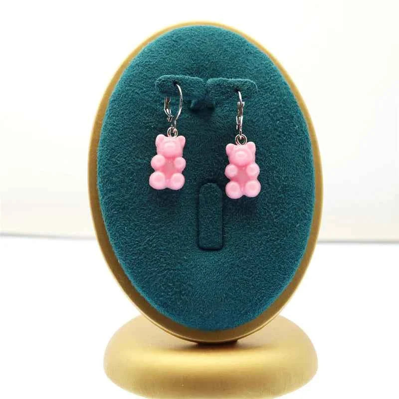 2022 Pink Bear Gummy Cartoon Dangle Earrings For Women Colorful Sequins Gradient Bear Hoop Earring Cute Girl Lucky Jewelry Gift