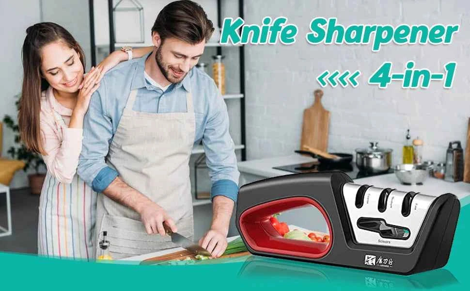 Four in one kitchen sharpener restores serrated blade knives and scissors, diamond tungsten steel ceramics