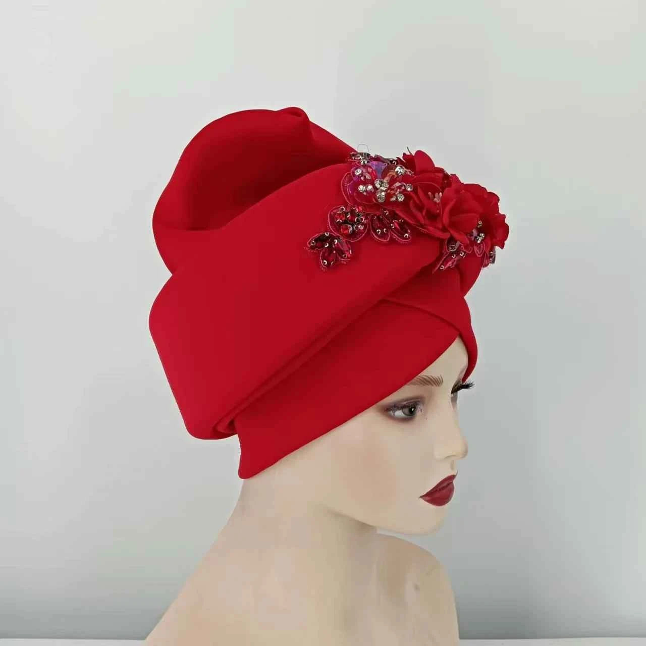 Beaded Nigeria Gele Ready African Headtie Female Head Wraps Party Headpiece Muslim Headscarf Hat Women's Turban Cap with Stones