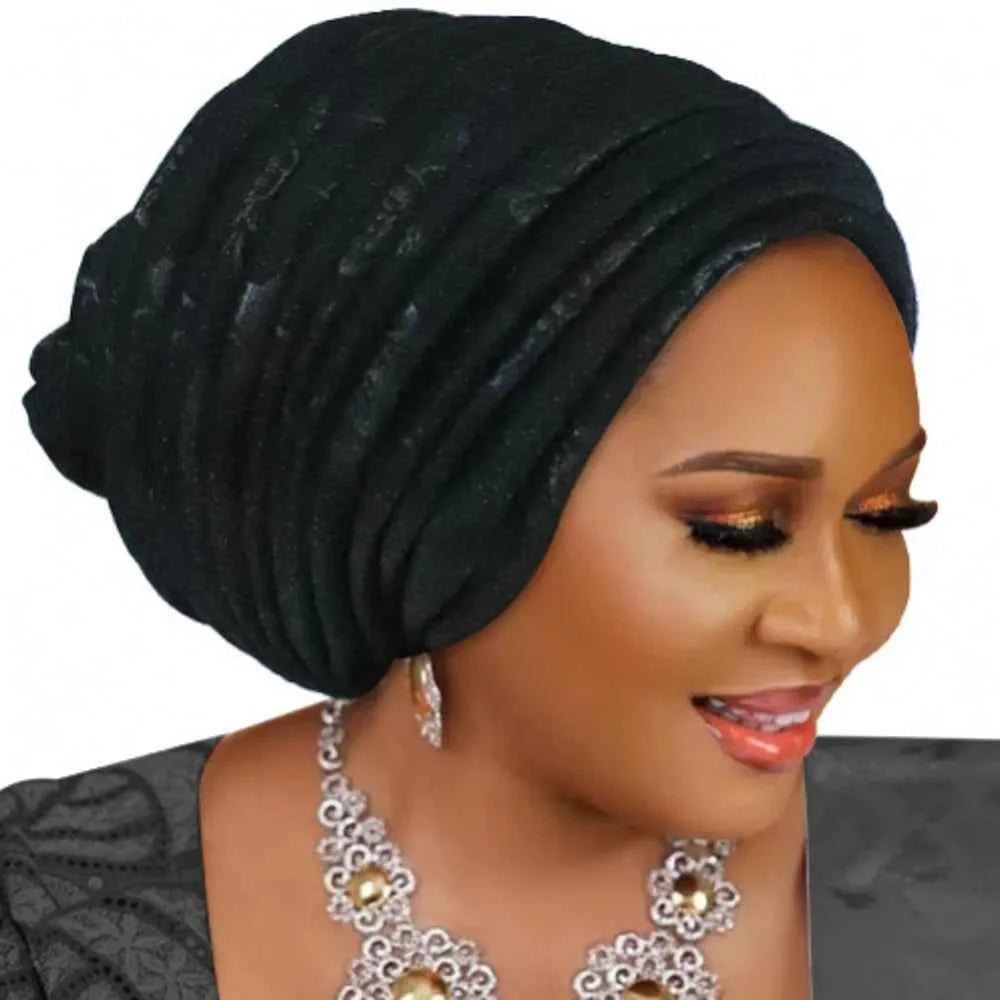 2025 Fashion Women’s Pleated Turban Cap – Auto Gele African Head Wrap for Weddings & Parties