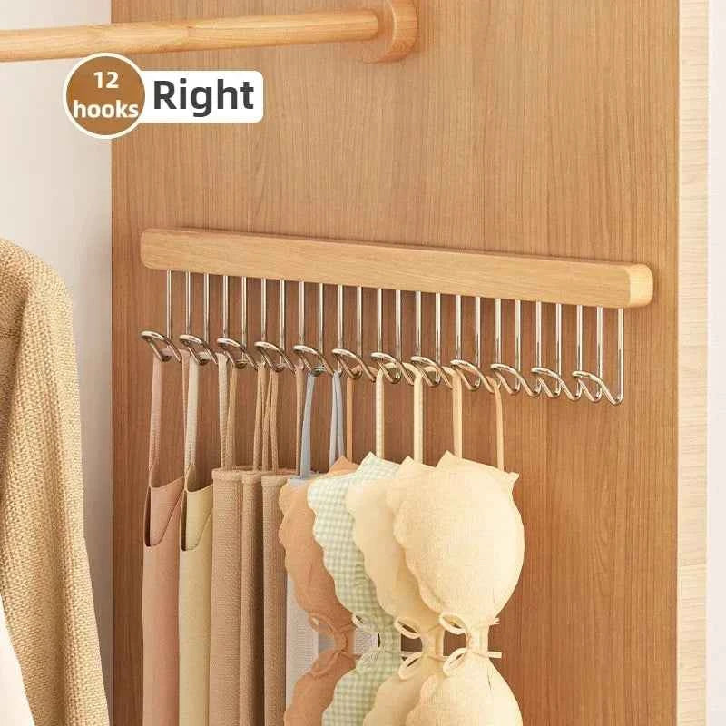 8/12 Hooks Retractable Wood Clothes Hanger Multi-functional Bra Storage Hanger Wall-mounted Wardrobe Hanger Clothes Organizer