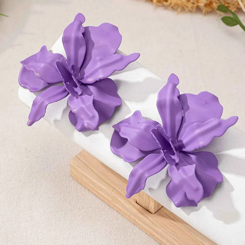 Exaggerated Large Size Spray Paint Flower Stud Earrings For Women Girls Holiday Party Gift Fashion Jewelry Ear Accessories DE049
