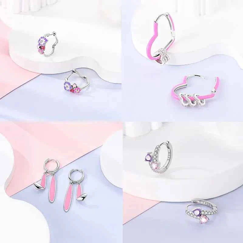 Pink Series 925 Sterling Silver Romantic Flower Butterfly Unicorn Tulip Geometry Earrings Boutique Fine Jewelry Gifts for Women