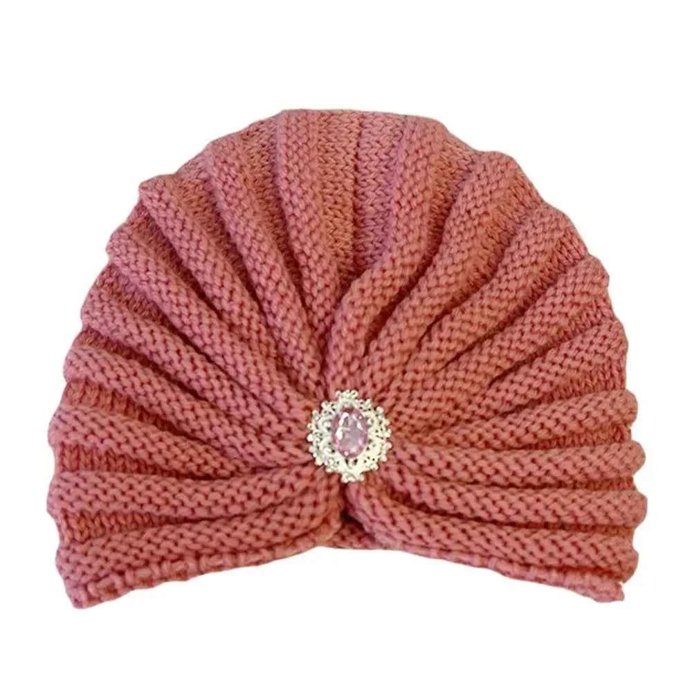 Fashion Winter Warm Hijab Caps Soft Thick Bohemia Turban Diamond Jewelry Wool Knitting Knitted Hats for Women