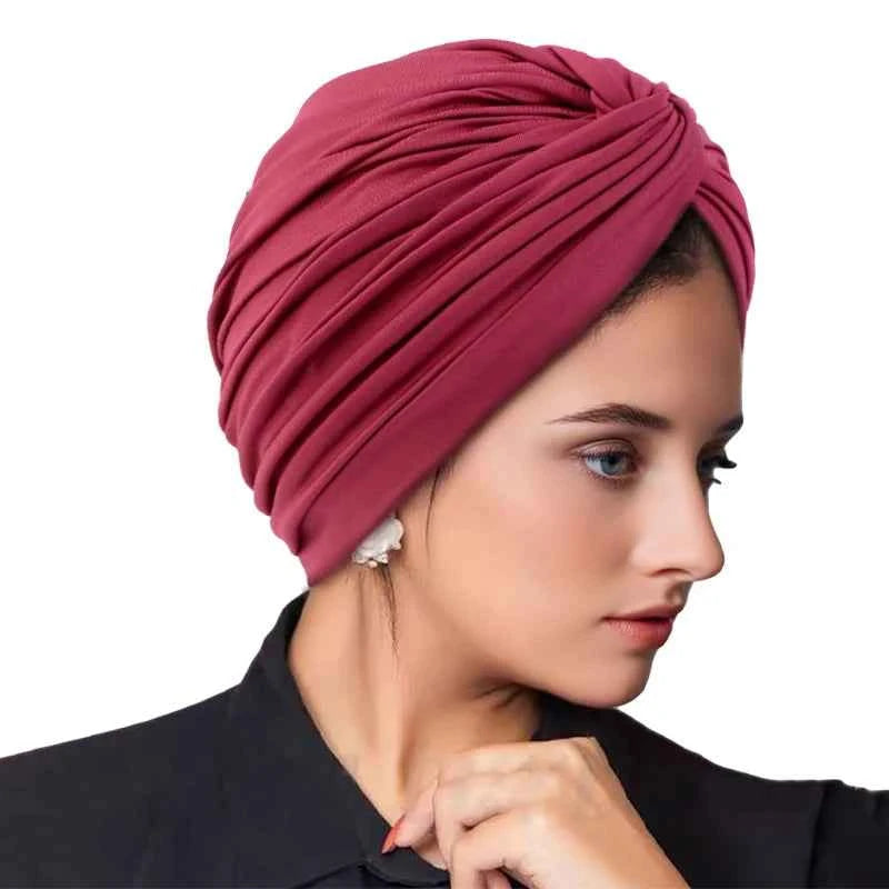 New Women's Stretchy Twist Pleasted Hair Wrap Turban Caps Muslim Cancer Chemo Beanie Cap Headwear Sleep Hat