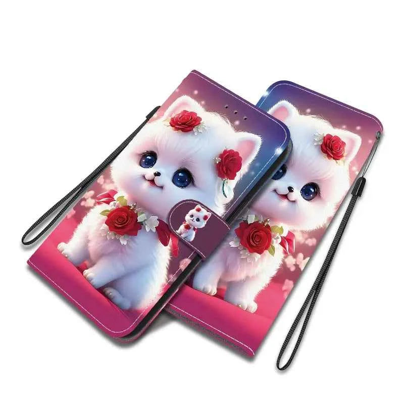 i17e Air Rose Cat Bear Case for iPhone 17e 16e 15 14 Plus 13 12 iphone17 Pro Max Cases Wallet Flip Stand Back Cover Strap Coque