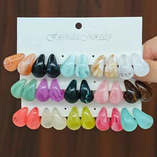 30pcs Imitation Jade Pattern Gradient Creative Dopamine Colored Water Droplet Earring Set for Women