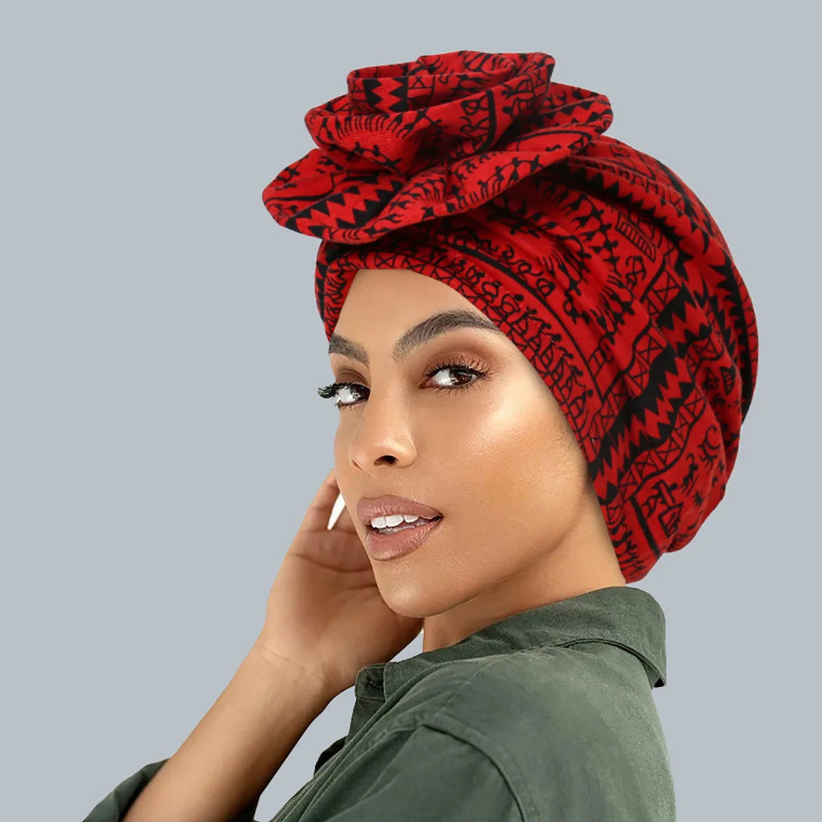 New African Women Print Turban Flower Beanies Bonnet Muslim Hijab Headscarf Hair Loss Head Wrap Bandanas Headband Turbante Mujer - NamafadStore