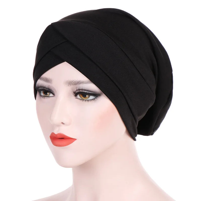 1PC New Women Elastic Turban Hat Muslim Hijab Islamic Beads Cancer Chemo Cap Ladies Hijab Stretch Head Wrap Head Scarf Hair Loss - NamafadStore