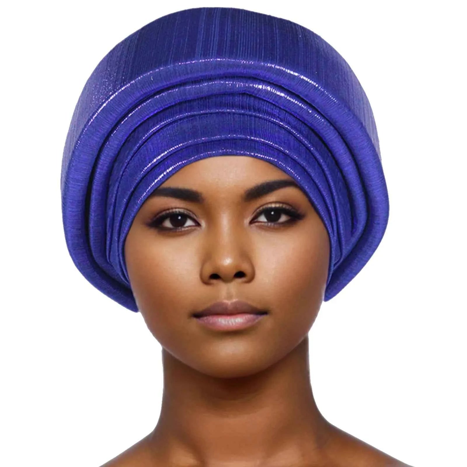 Glitter Fabric Turban Cap for Women African Pleated Head Wraps Nigeria Party Wedding Gele Lady Headscarf Bonnet