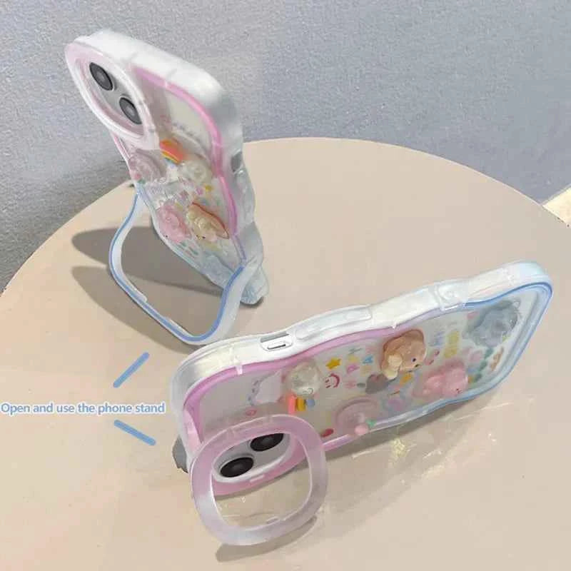 Bead Bracelet Chain Phone Holder Case For iPhone 15 16 17 14 13 12 11 Pro Max Plus XS XR 3D Rainbow Bracket Holder Stand Cover