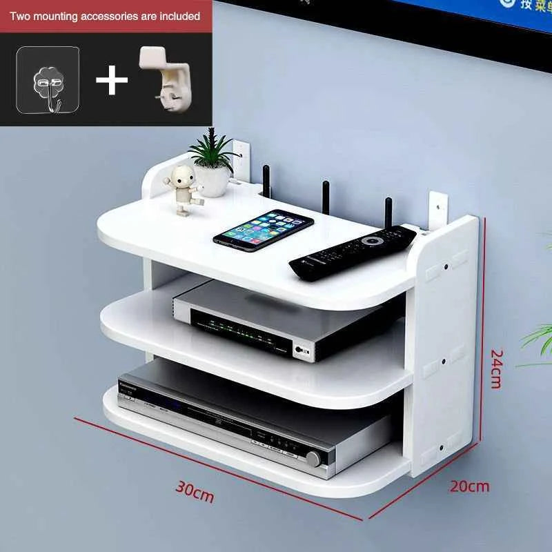 Wifi Hanging Shelf Router Power Strip Multi Outlet TV Set Top Box Cable Hidden Floating Rack Wall Mount Holder Storage Organizer