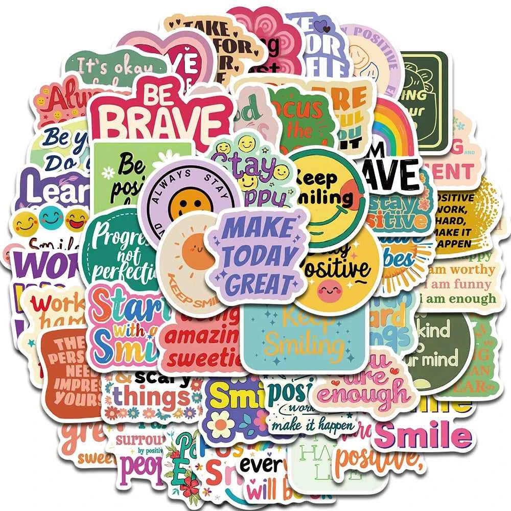 50pcs Positive Affirmation Stickers Kawaii Harajuku Skateboard Graffiti Decals Luggage Suitcase Bike Gift Phone Bike Sticker