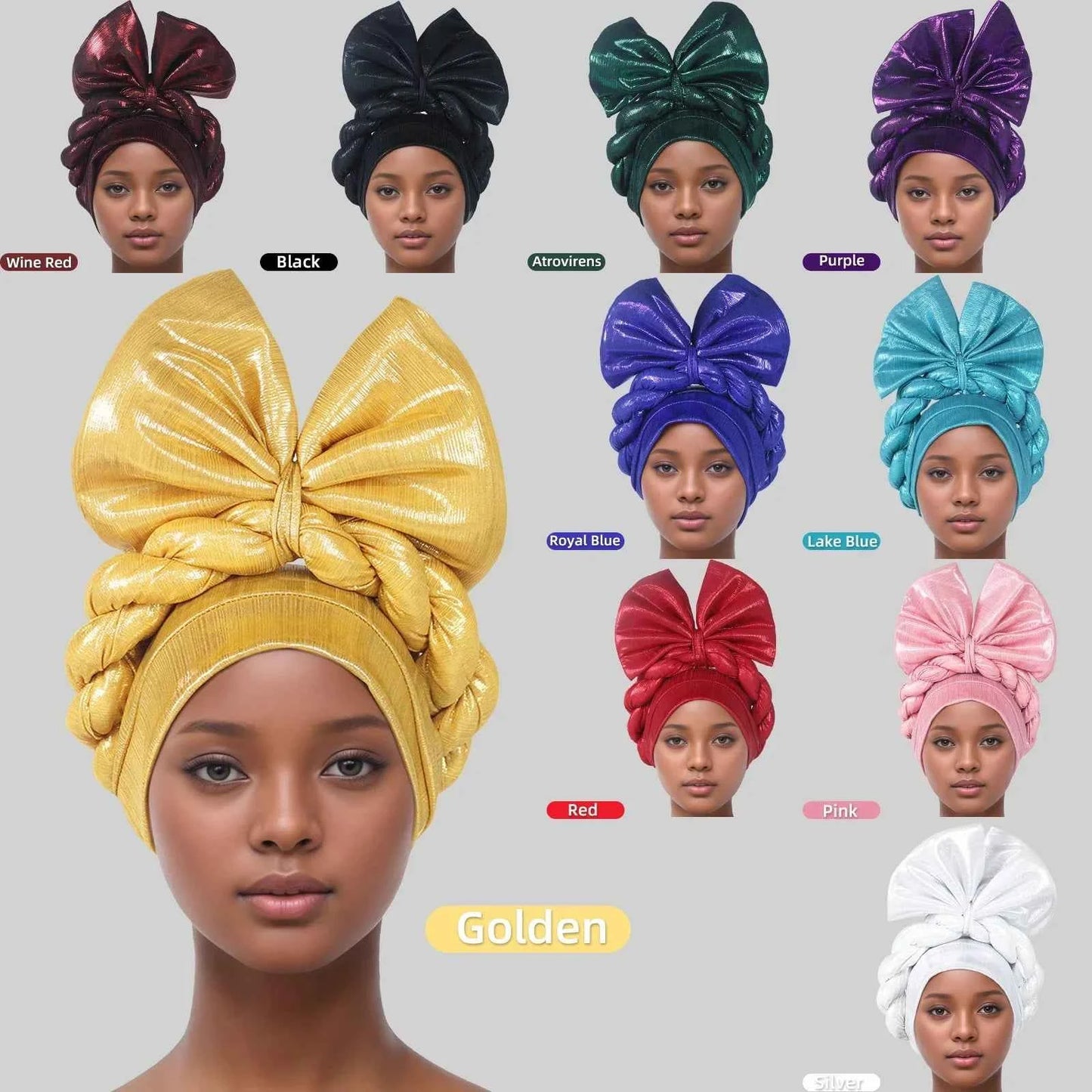 African Lady Head Wraps Nigeria Autogele Headtie Wedding Party Headgear Turbante Mujer Exaggerated Bow Turban Cap for Women