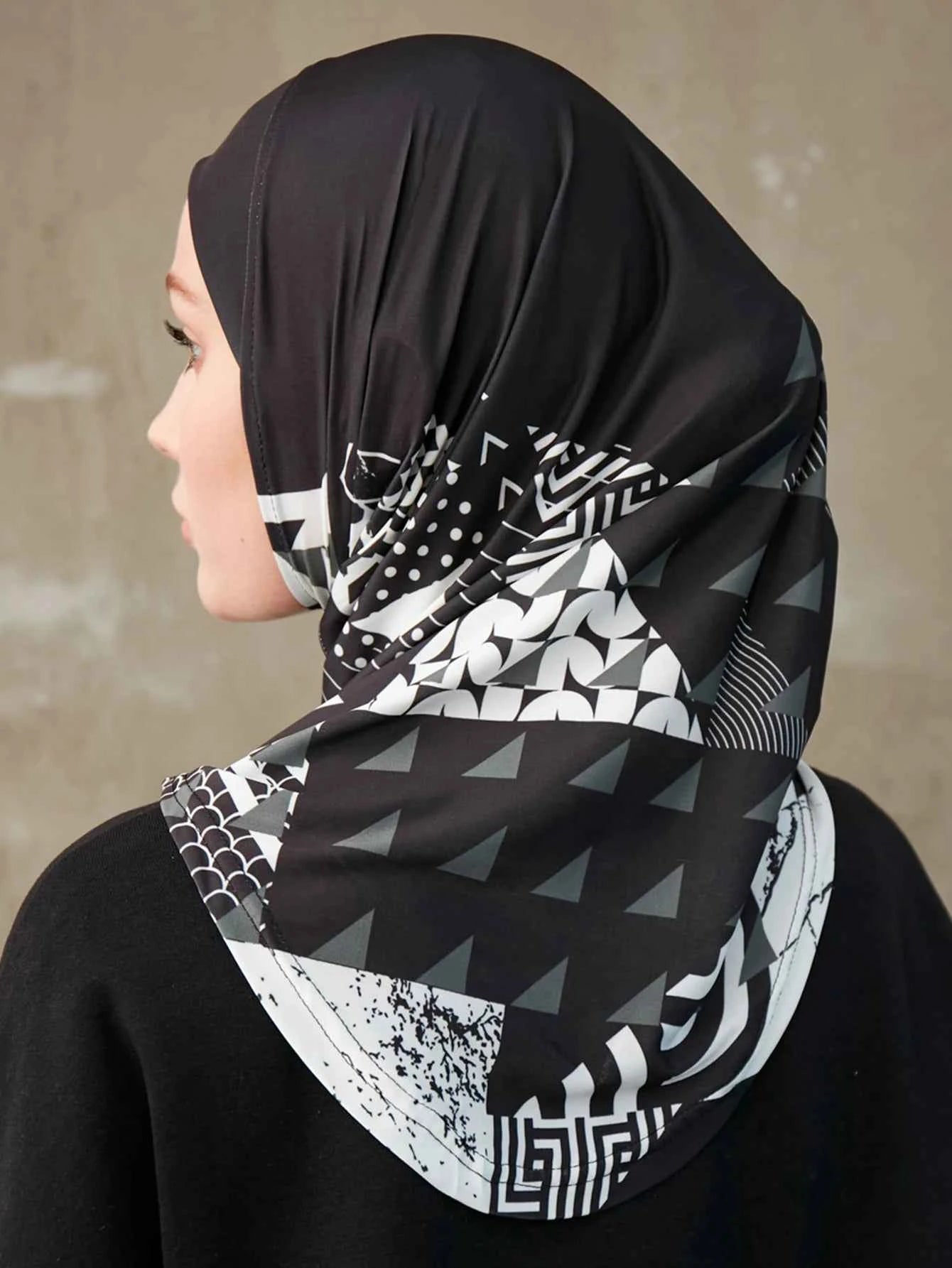 Sporty Inner Women's Hijabs Muslim Breathable Islamic Instant Turban For Ladies Geometric Printing Pattern Head Wrap Headband