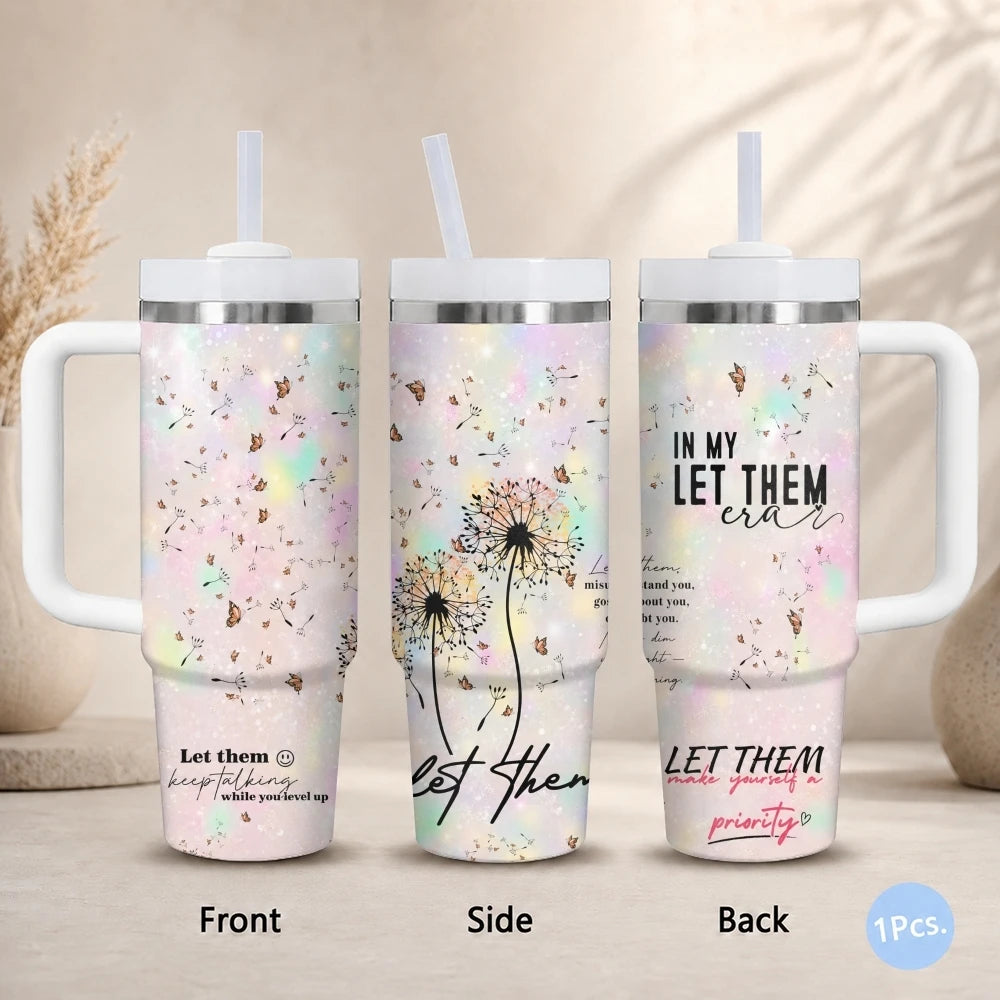 40oz Butterfly Dandelion Tumbler – Stainless Steel Insulated Travel Mug