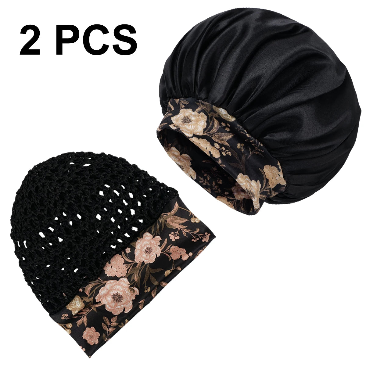 2Pcs Satin Sleep Cap for Curly Hair – Wide-Brim Night Bonnet