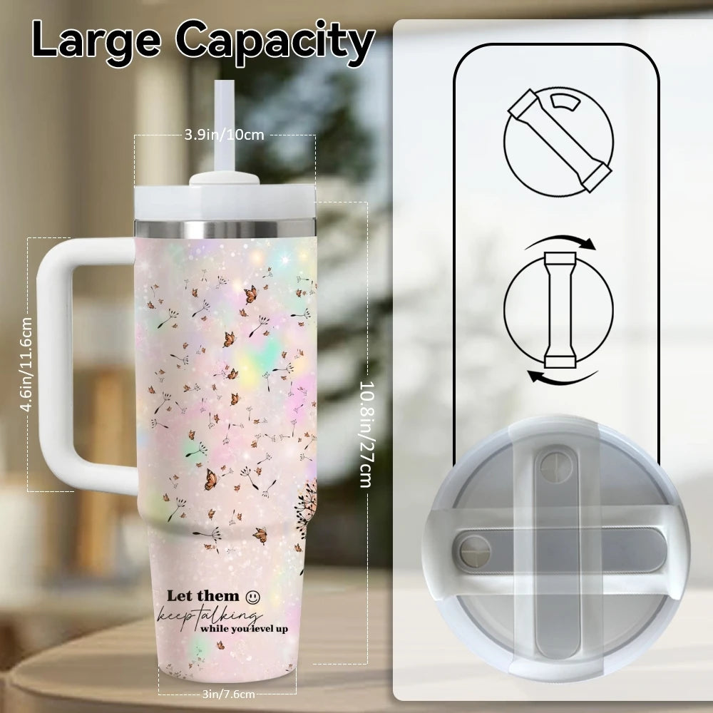 40oz Butterfly Dandelion Tumbler – Stainless Steel Insulated Travel Mug