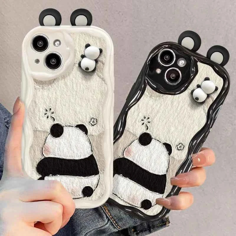 Funny Panda Toy Cartoon Ear Wave TPU Soft Phone Back Case For iPhone 15 14 13 Mini 11 12 14 Pro Max X XS Max XR 7 8 Plus SE Capa