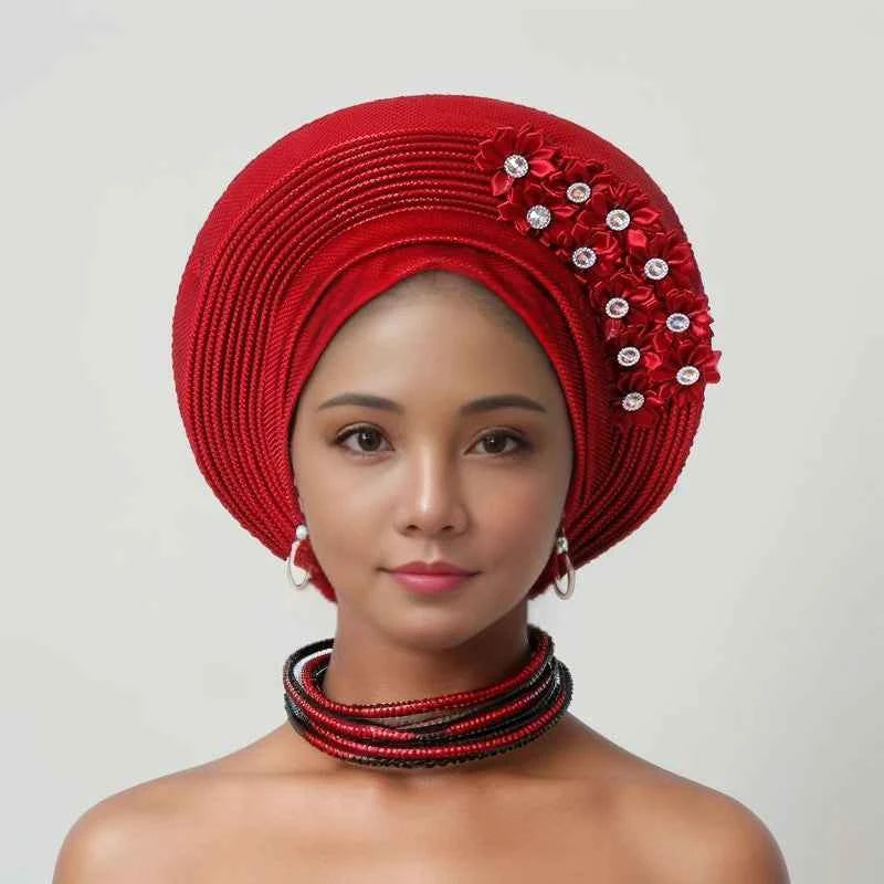 African Women Headscarf Hat Nigerian Gele Headtie Auto Gele Turban Headwarp Party Ladies' Muslim Hijab Headscarf Bonnet Hat