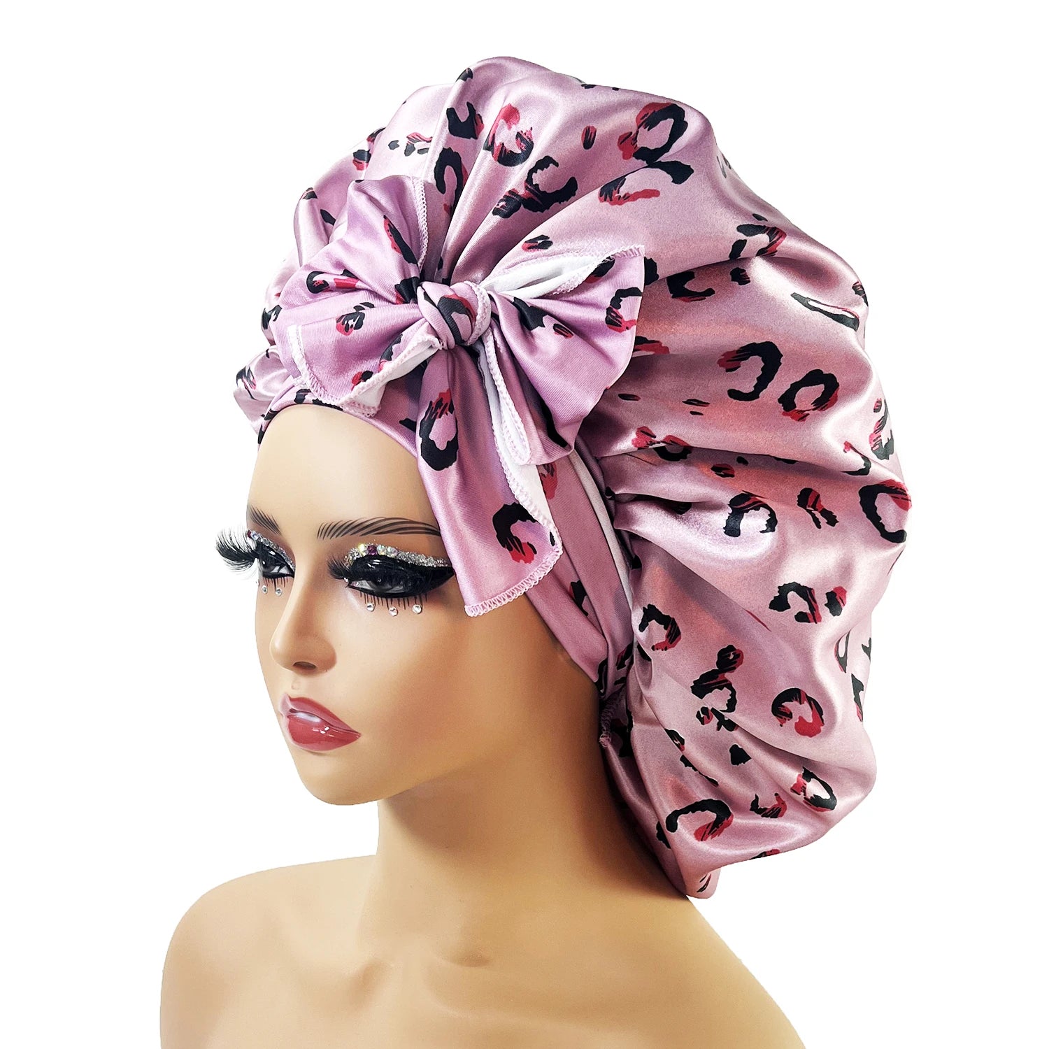 New Large Satin Bonnet Silk Night Sleeping Cap With Head Tie Band Bonnet Edge Wrap For Women Curly Braid Hair - NamafadStore