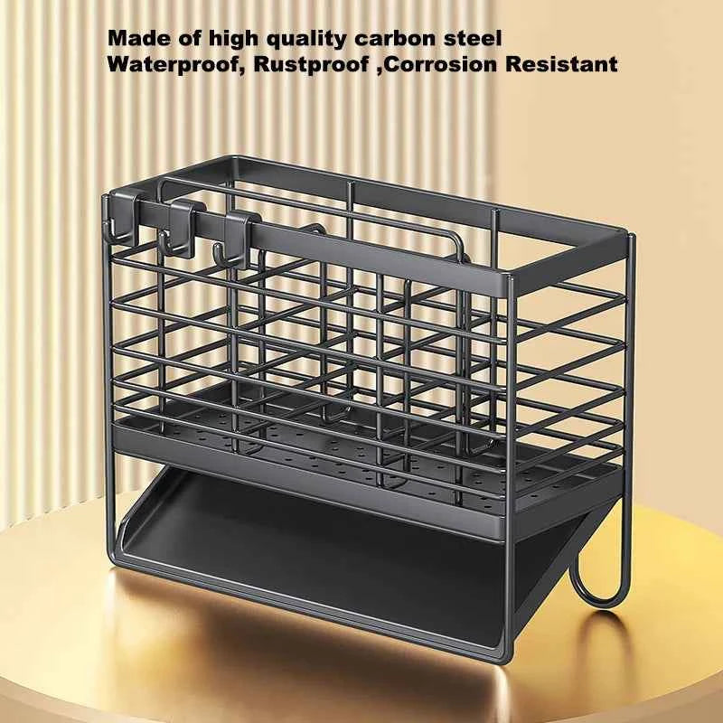 Cutlery Organizer Kitchen Storage Rack Wall Mounted Knife, Fork, Spoon Chopstick Rack with Drainage Tray Kitchen Utensil Cage