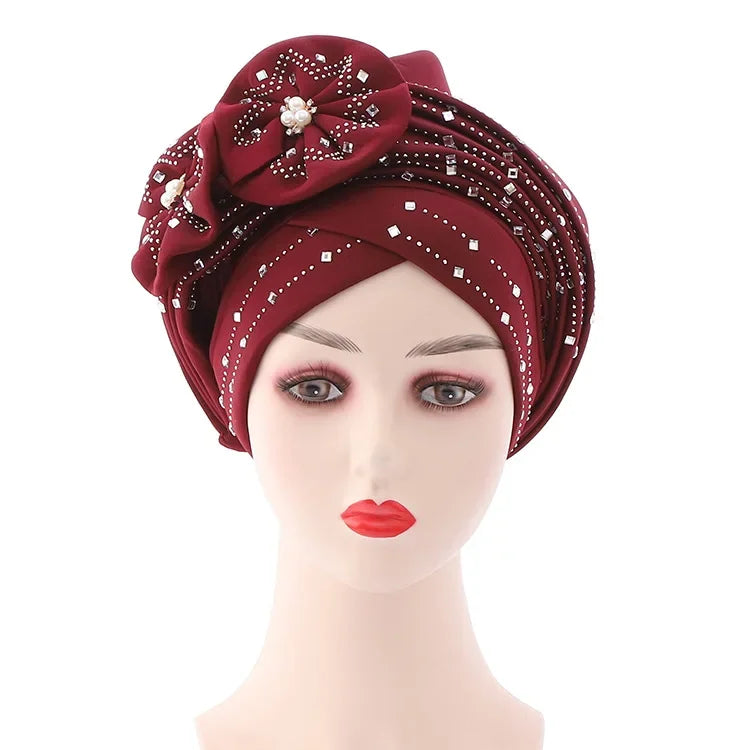 Women Braid Turbans Latest African Headtie Ladies Sequin Head Wraps African Aso Oke Winter Headtie Negerian Wedding Gele Caps