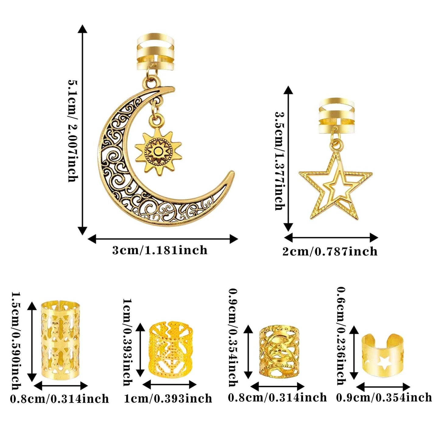 45pcs Women Dreadlock Bead Assortment Moon & Star Design Hair Accessories, Fashion Unique Hair Clip, School Stuff