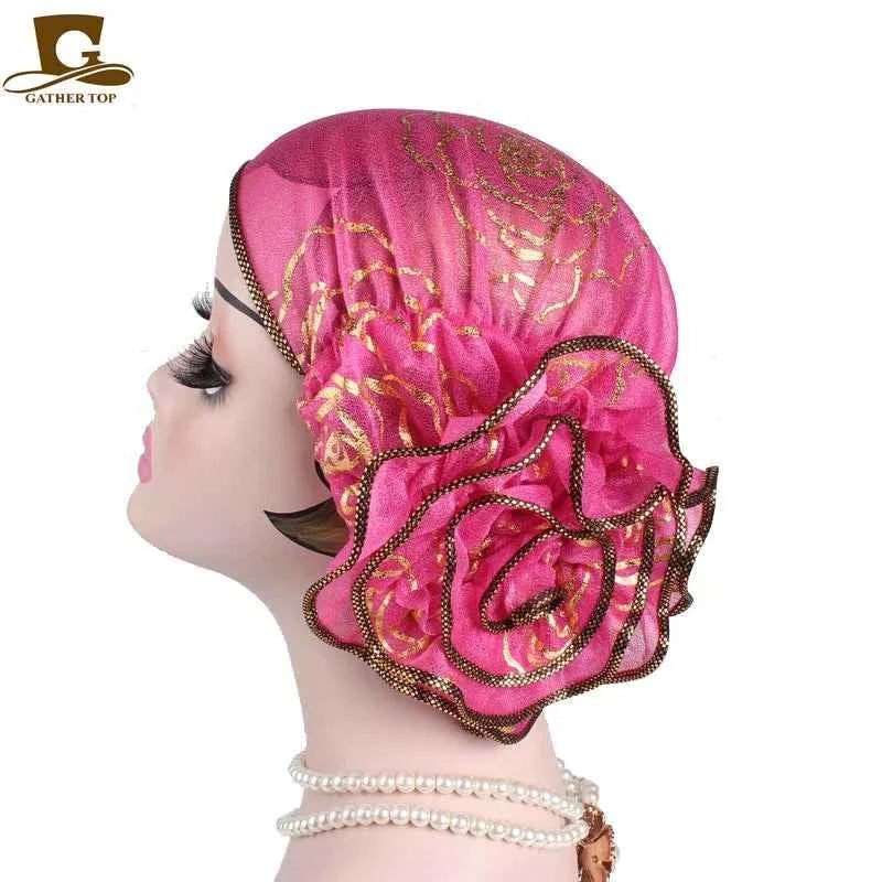 Spring Large Flower Turban – Women’s Jacquard Lace Headwrap & Muslim Headwear