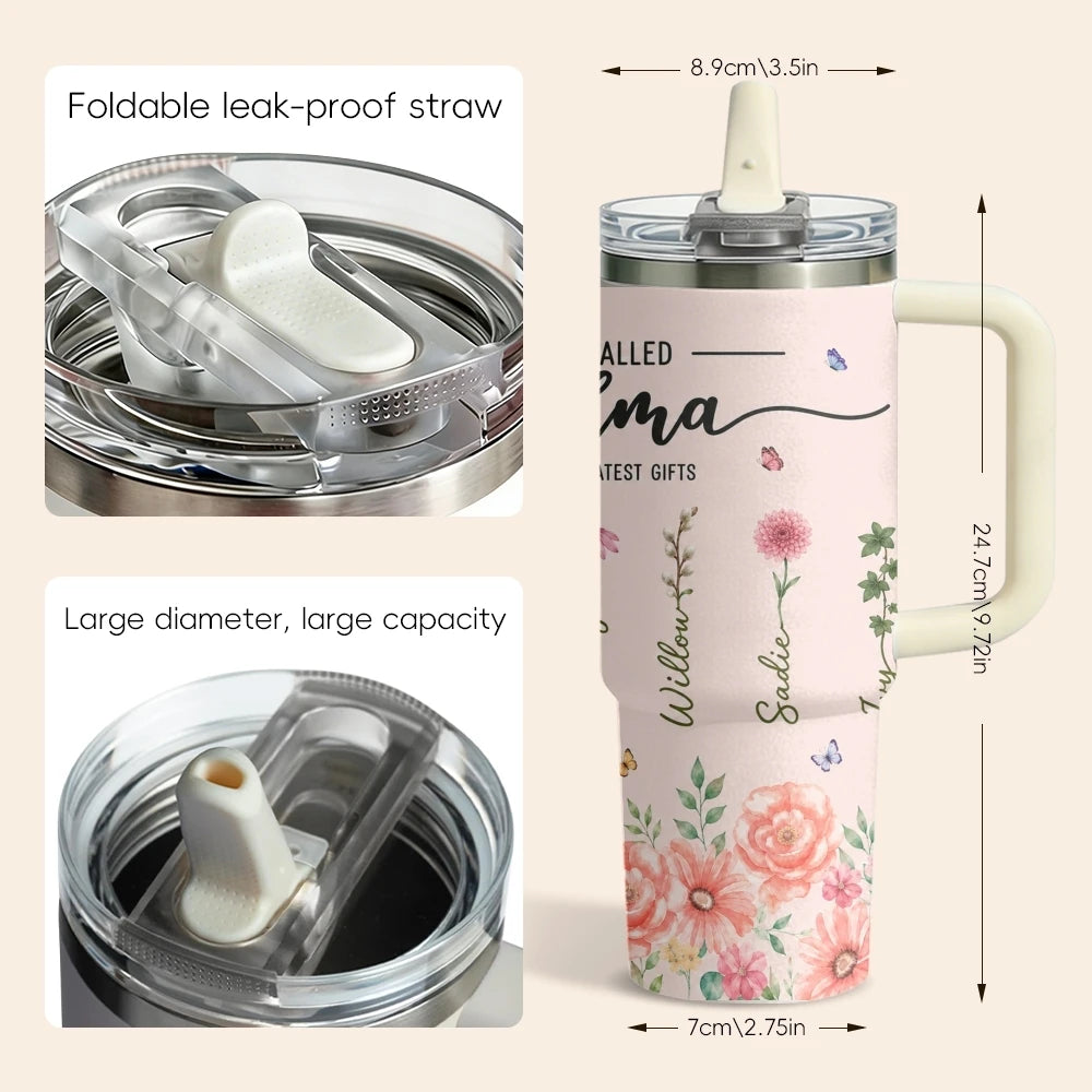 40oz Family Love Floral Tumbler – Insulated Stainless Steel Travel Mug
