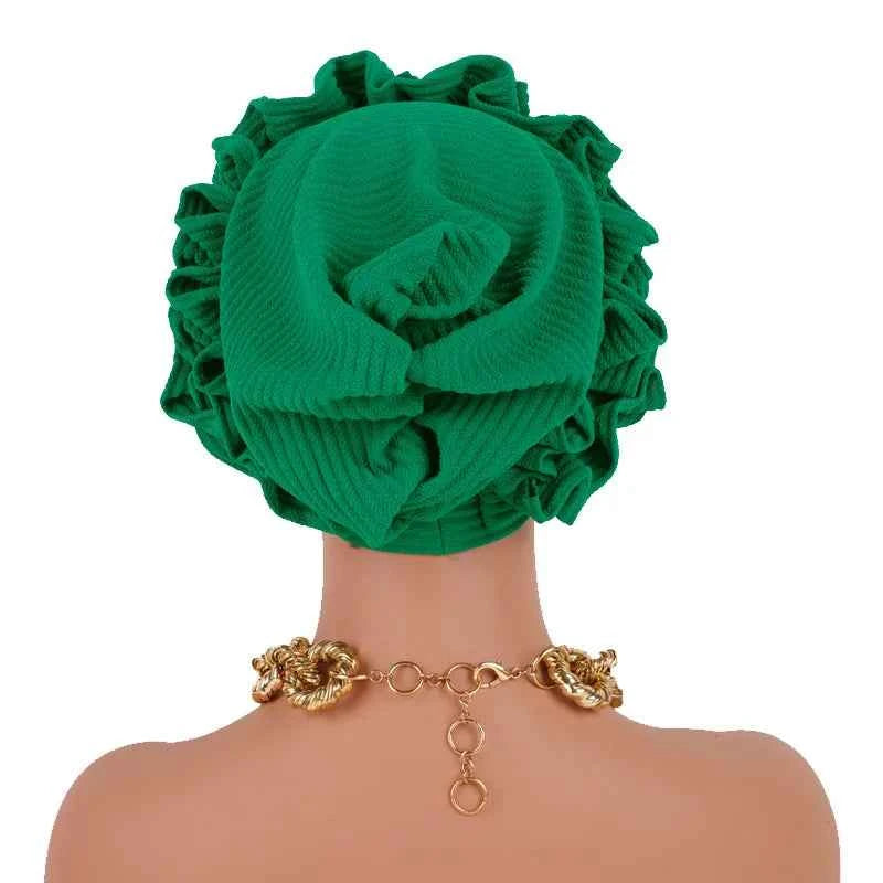Ruffle Flower Women’s Turban Cap – African & Indian Headwrap, Muslim Bonnet Headscarf