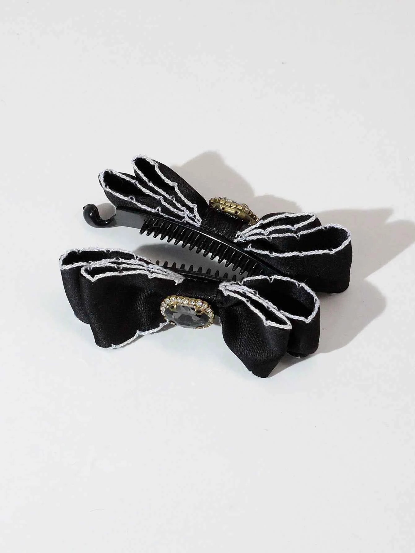 Lystrfac New Solid Color Fashion Fabric Bow Banana Hair Clips Hairpin for Women Back Head Ponytail Headdress  Hair Accessories
