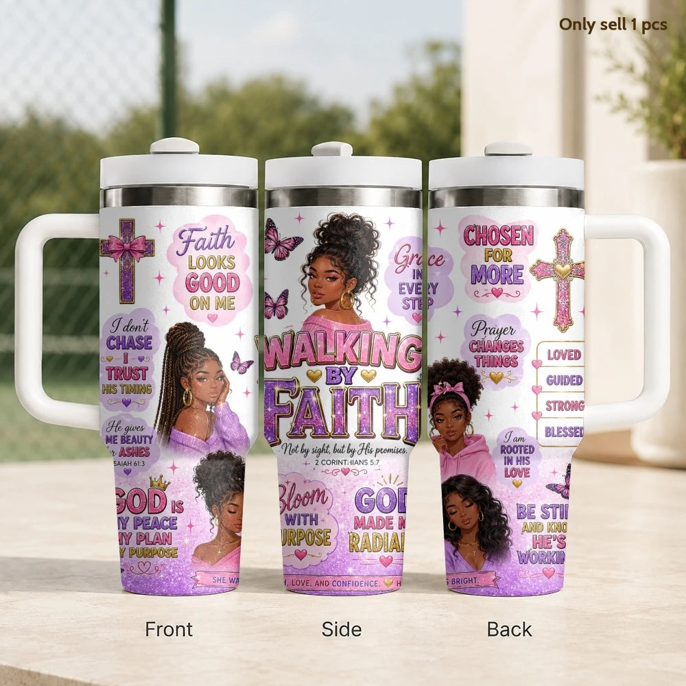 40oz Godly Black Woman Tumbler – Faith Quote Stainless Steel Travel Mug