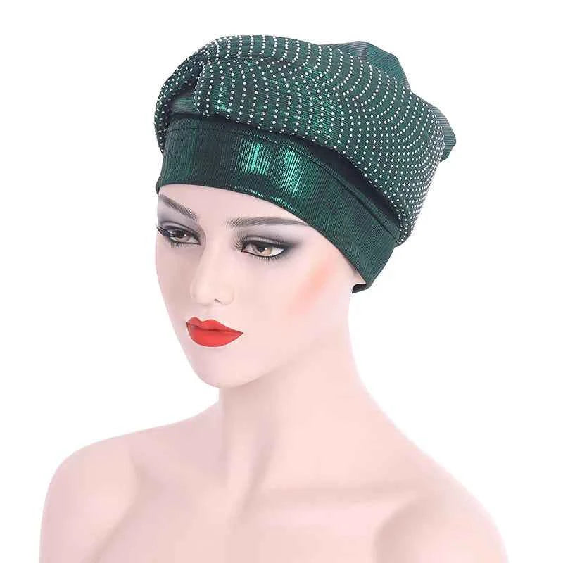 Glitter Diamonds Headband Turban Cap African Headtie Women's Head Wraps Headscarf Bonnet Nigerian Wedding Party Headwear Hat