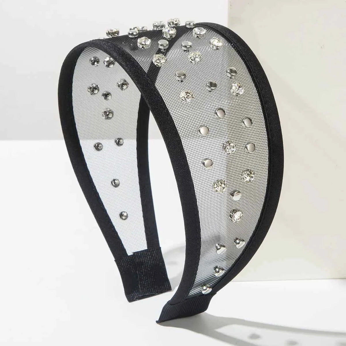 Pearl Headband Korean Fashion Simple Trendy Rivet Mesh Wide Headband for Women High-end Daily Versatile Hair Accessory