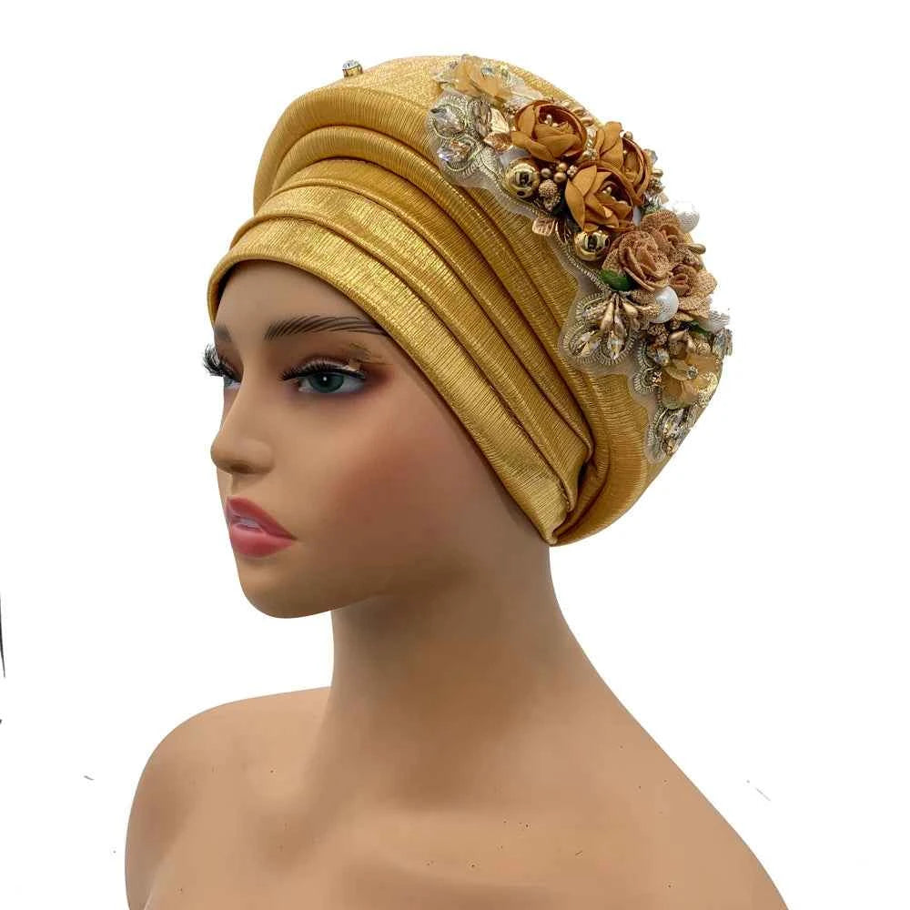 Nigeria Turbans for Traditional Marriage Turban Femme Auto Gele African Headtie Exquisite Bouquet Already Made Bonnet Head Wraps