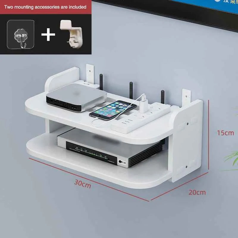 Wifi Hanging Shelf Router Power Strip Multi Outlet TV Set Top Box Cable Hidden Floating Rack Wall Mount Holder Storage Organizer