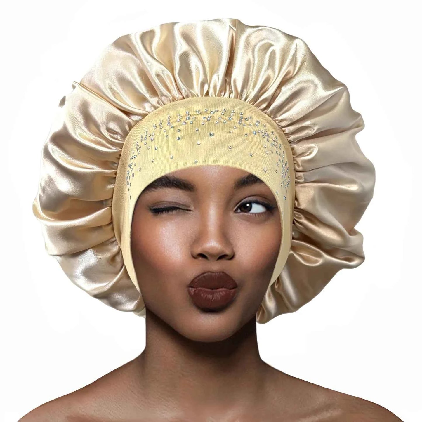 New Women Satin Rhinestone Sleeping Hat Hair Care Salon Makeup Headband Muslim Hijab Head Cover Bonnet Shower Cap Accessories
