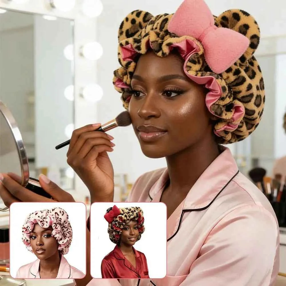 Creative Soft Hair Drying Cap Absorbent Microfiber Dry Hair Towel Leopard Print Bowknot Hair Towels Face Wash